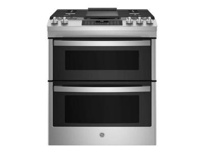 30" GE 6.7 Cu. Ft. Slide-in Front Control Gas Double Oven Range In Stainless Steel - JCGSS86SPSS