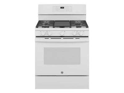 30" GE 5.0 Cu. Ft. Freestanding Gas Convection Range With No Preheat Air Fry In White - JCGB735DPWW