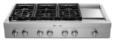 48" KitchenAid 6-Burner Commercial-Style Gas Rangetop with Griddle - KCGC558JSS