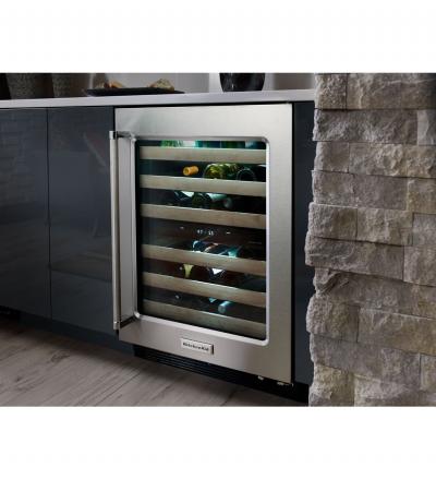 24" KitchenAid Stainless Steel Wine Cellar with Wood-Front Racks - KUWL204ESB