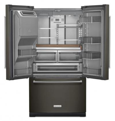 36" KitchenAid 26.8 Cu. Ft. Standard-Depth French Door Refrigerator in Black Stainless Steel - KRFF577KBS