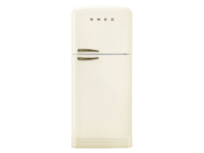 SMEG Retro-style Right Hinge Top-Mount Freestanding Refrigerator with Old Brass Handle and Logo - FAB50URCRB3