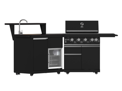 Forno All'Aperto 62600 BTU BBQ and Sink Module with Black Sintered Stone Countertops and Bar & Beverage Center - FODKT2582BLK