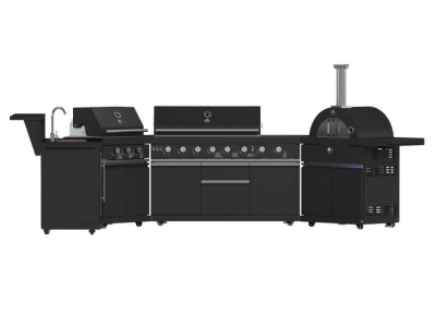 Forno All'Aperto 99600 BTU BBQ with Sink Module Black Sintered Stone Countertops Plancha Gas Pizza Oven Bar & Beverage Center - FODKT2568BLK