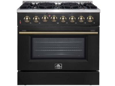 36" Forno Galiano 6 Burners 5.36 cu.ft. True Convection Oven Dual Fuel Range - FFSGS6156-36BLK