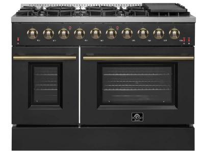 48" Forno Galiano Gas Range 8 Burners Griddle 6.58 cu.ft. Double Ovens - FFSGS6244-48BLK