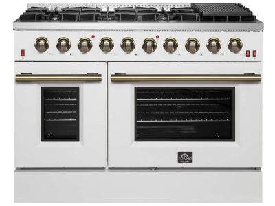 48" Forno Galiano Gas Range 8 Burners Griddle 6.58 cu.ft. Double Ovens - FFSGS6244-48WHT