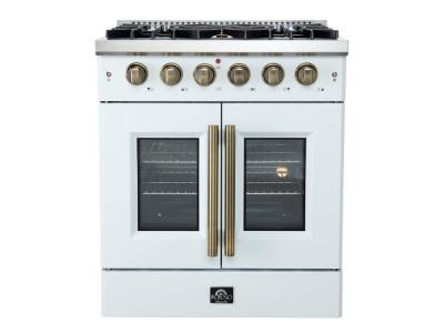 30" Forno Galiano French Door Gas Range in White - FFSGS6444-30WHT