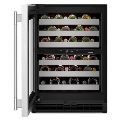 24" KitchenAid Undercounter Wine Cellar with Full-Extension Metal-Front Racks - KUWL324SSB