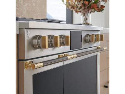 36" Monogram Designer Collection Brass and Leather Handle for Pro Range- ZXPR36HKTB1