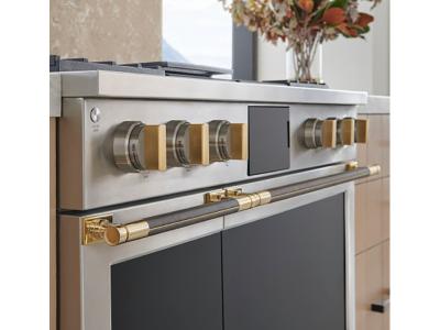 48" Monogram Designer Collection Brass and Leather Long Handle for 48" Pro Range - ZXPR48HLTB1