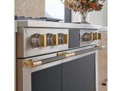 48" Monogram Designer Collection Brass and Leather Short Handle for 48" Pro Range- ZXPR48HSTB1