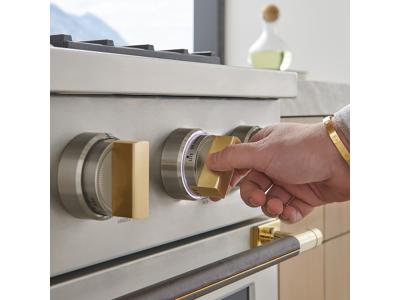 48" Monogram Designer Collection Brass and Leather Short Handle for 48" Pro Range- ZXPR48HSTB1
