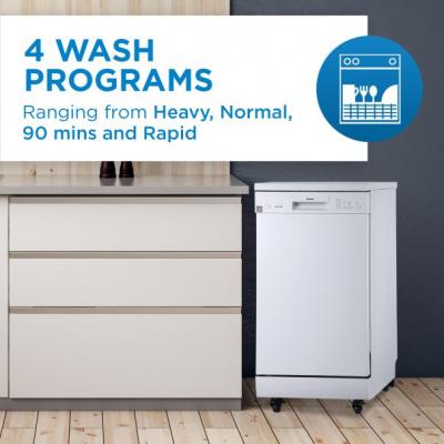 18" Danby Portable Dishwasher with 4 Wash Cycles, Quick Wash in White - DDW1805EWP