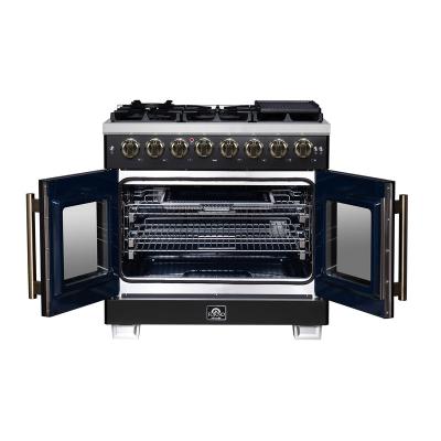 36" Forno Capriasca Freestanding French Door Dual Fuel Range - FFSGS6387-36BLK