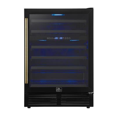 24" Forno Bacchino Wine Cooler in Black with Antique Brass Handles with LED Lighting Triple Glass Door 51 Bottle Capacity Built-In or Freestanding - FWCDR6634-24BLK