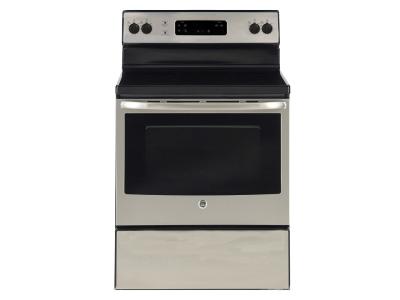 30" GE Freestanding Smooth Top Electric Range In Stainless Steel - JCBS630SKSS