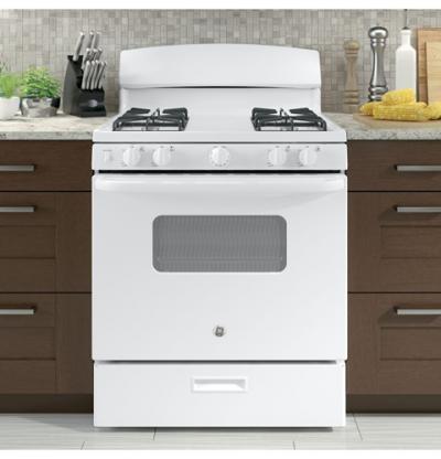 30" GE 4.8 Cu. Ft. Free Standing Standard Clean Gas Range In White - JCGBS10DEMWW