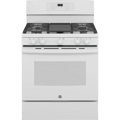 30" GE 5.0 Cu. Ft. Freestanding Gas Convection Range With No Preheat Air Fry In White - JCGB735DPWW