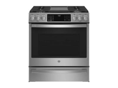 30" GE Profile 5.6 Cu. Ft. Slide-In Convection Gas Range With WiFi Connect In Stainless Steel - PCGS930YPFS