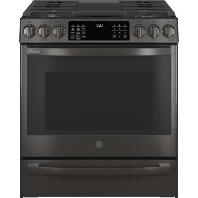 30" GE Profile 5.6 Cu. Ft. Slide-In Convection Gas Range With WiFi Connect In Black Stainless Steel - PCGS930BPTS